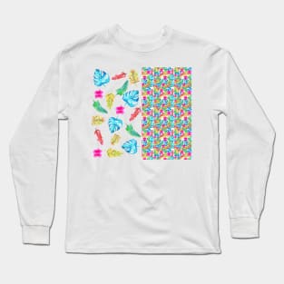 Colourful Tropical Leaves Watercolor Plants Pattern Long Sleeve T-Shirt